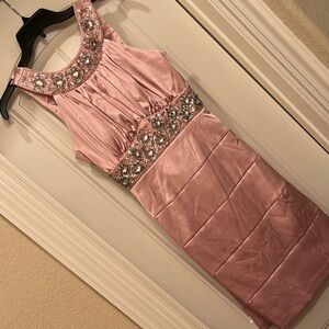 Chic Embellished Pink Mini Dress